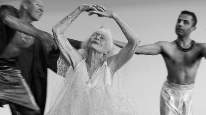 Senior aged woman dancing